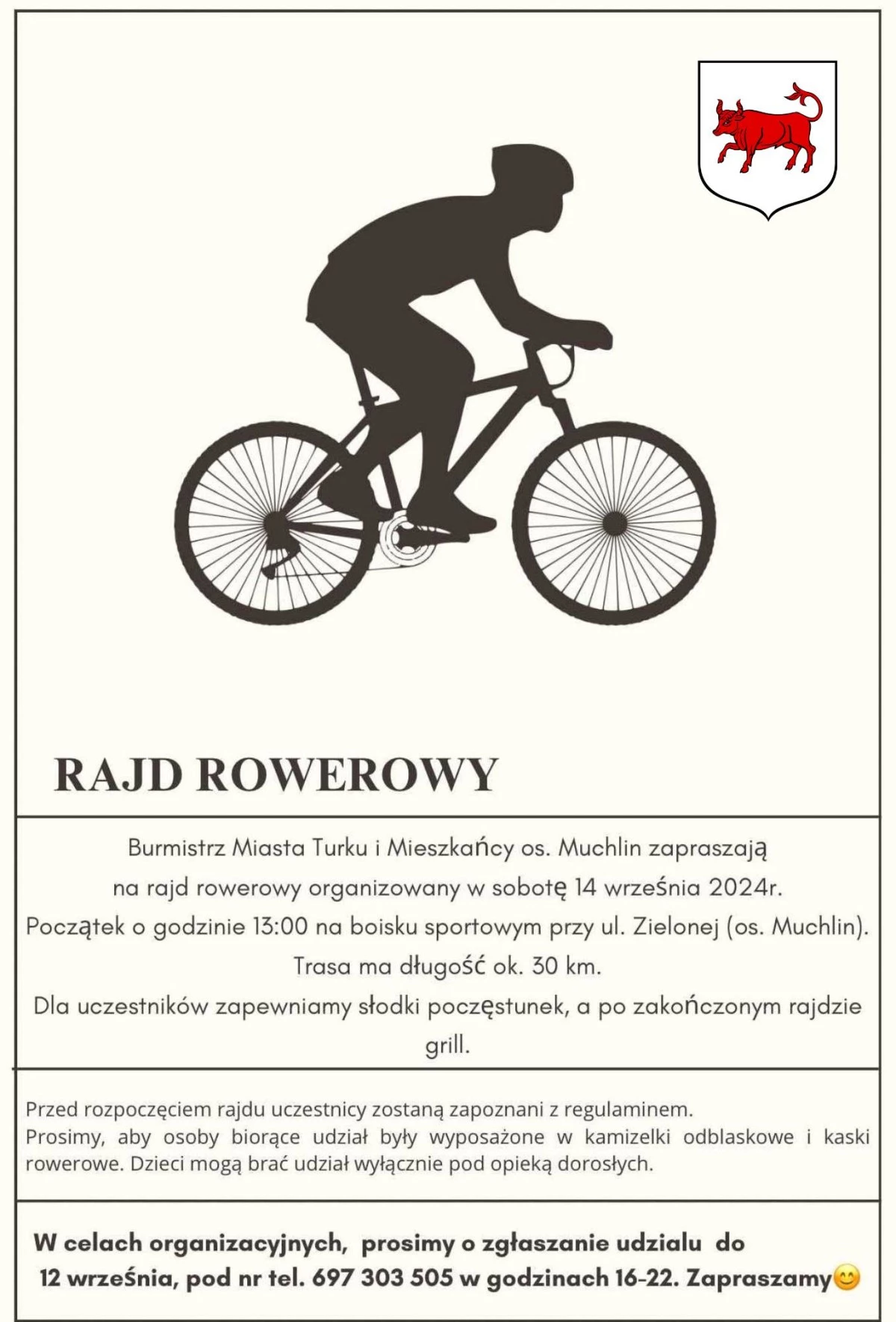 Rajd rowerowy organizowany przez Burmistrza Miasta Turku i Mieszkańców osiedla Muchlin.