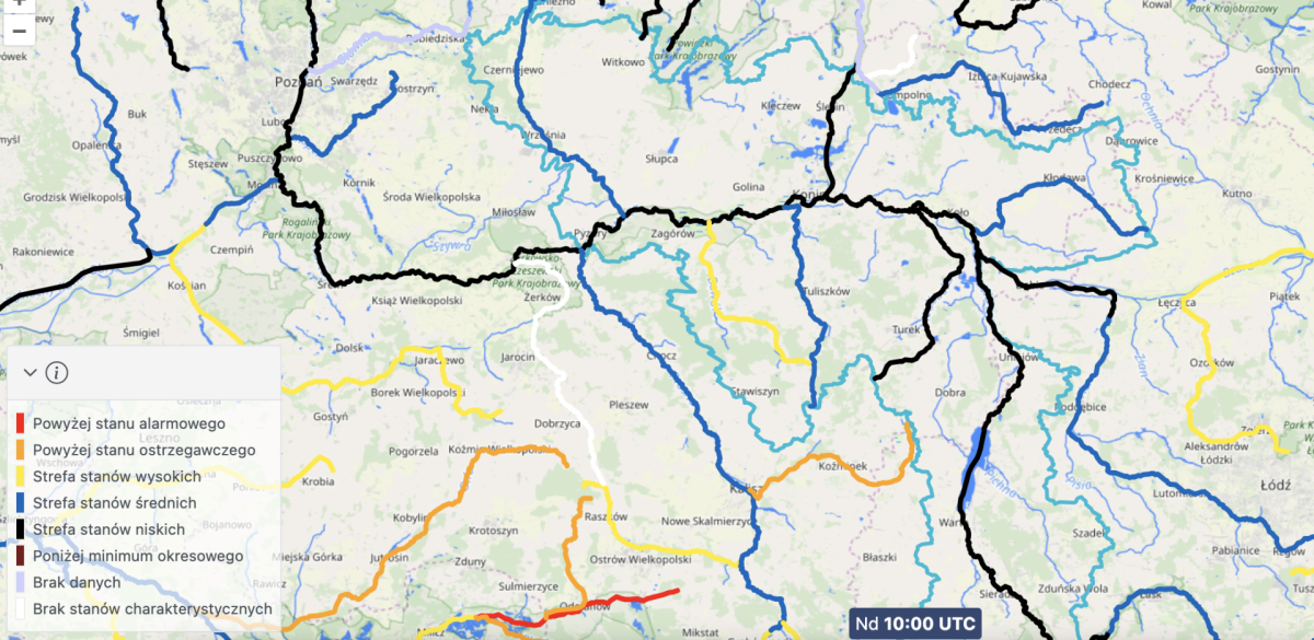 Stan wód w regionie konińskim. Niskie poziomy na Warcie i dopływach poniżej Jeziorska